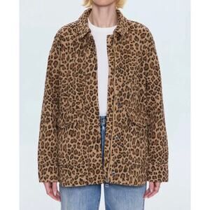 NWT Pistola Cecile Quilted Oversized Cotton Jacket Leopard Print Brown Small